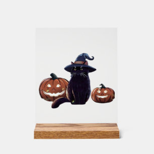 Señal Acrílica Camiseta oversize de gato negro de Halloween