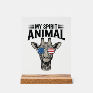 Señal Acrílica Camiseta Patriótica Animal Espíritu Jirafa Vintage