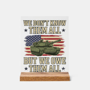 Señal Acrílica Camiseta Patriótica de Tanque de Recuerdo Militar 