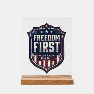 Señal Acrílica Camiseta Patriótica Freedom First USA 1776 Shield 