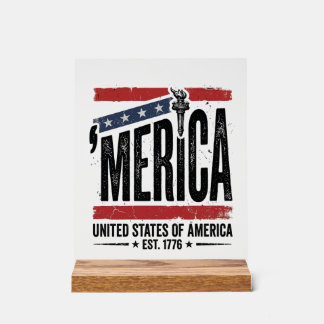 Señal Acrílica Camiseta Patriótica Vintage Merica Diseño Distorsi
