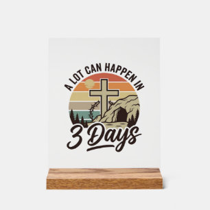 Señal Acrílica Camiseta Retro Cruz Cueva 3 Días Pascua Cristiana