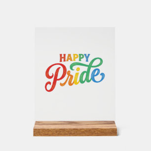 Señal Acrílica Camiseta tipografía arcoíris vintage orgullo feliz