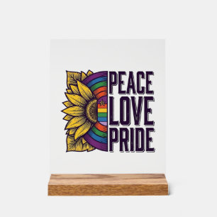 Señal Acrílica Camiseta Vectorial de Flor Vintage de Paz Amor Org
