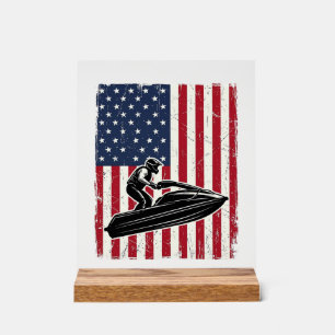 Señal Acrílica Camiseta Vectorial de Jet Ski Vintage Bandera Amer
