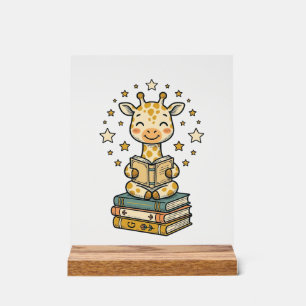 Señal Acrílica Camiseta Vintage Amante de Libros Jirafa Lectura L