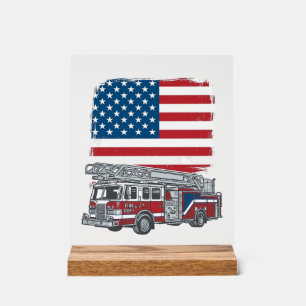 Señal Acrílica Camiseta Vintage Bandera Americana Camión de Bombe