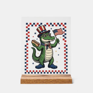 Señal Acrílica Camiseta Vintage Bandera de Hot Dog de Cocodrilo P