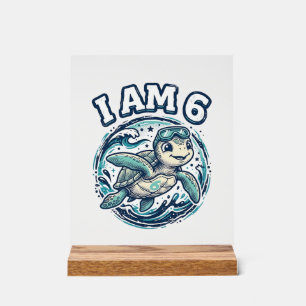 Señal Acrílica Camiseta Vintage Cumpleaños 6 Tortuga Marina Adora