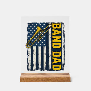 Señal Acrílica Camiseta vintage de bandera americana de trombón d