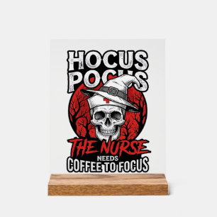 Señal Acrílica Camiseta Vintage de Enfermera de Calavera con Café