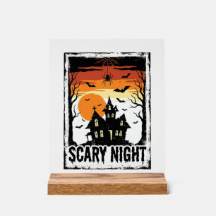 Señal Acrílica Camiseta Vintage de Halloween Casa Embrujada Noche