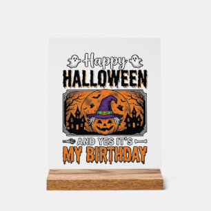 Señal Acrílica Camiseta Vintage de Halloween Cumpleaños Bruja Cal