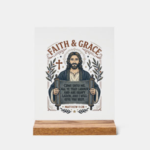 Señal Acrílica Camiseta Vintage de Punto de Cruz de Jesús Gráfica