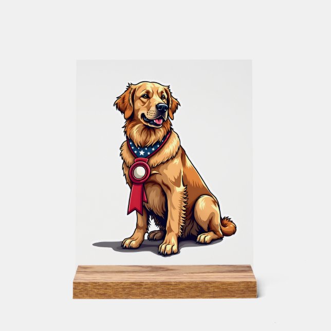 Señal Acrílica Camiseta Vintage del orgulloso Retriever Dorado Am (Anverso)