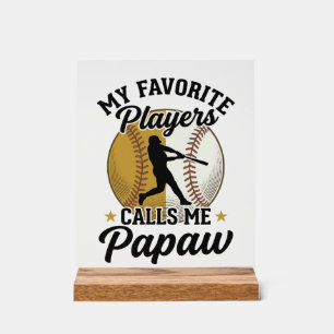 Señal Acrílica Camiseta Vintage Jugadores Favoritos Papaw Béisbol