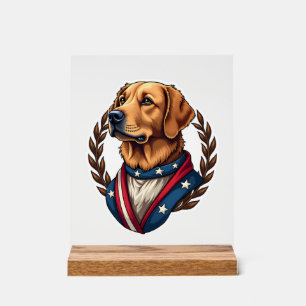 Señal Acrílica Camiseta Vintage Patriótica Heritage Golden Retrie