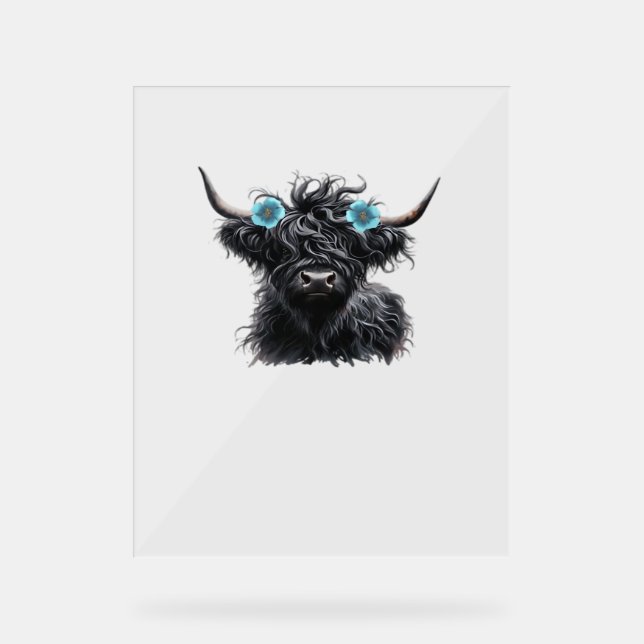Señal Acrílica Camiseta Watercolor Black Highland Cow Classic (Anverso)