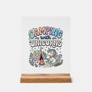 Señal Acrílica Campamento de Unicornios con Sticker Kawaii de Uni