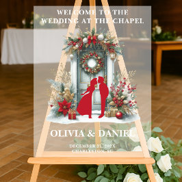 Señal Acrílica Capilla en invierno de nieve bienvenida a Frosted