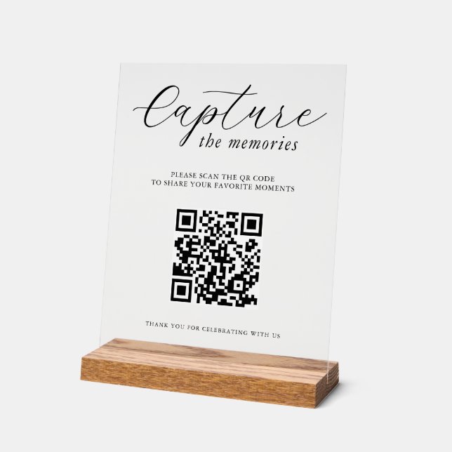 Señal Acrílica Capture The Memories Wedding Photo QR Code (Ángulo)
