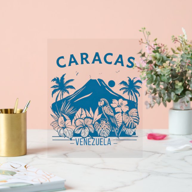 Señal Acrílica Caracas Venezuela diseño retro tropical | Vintage  (Boda)