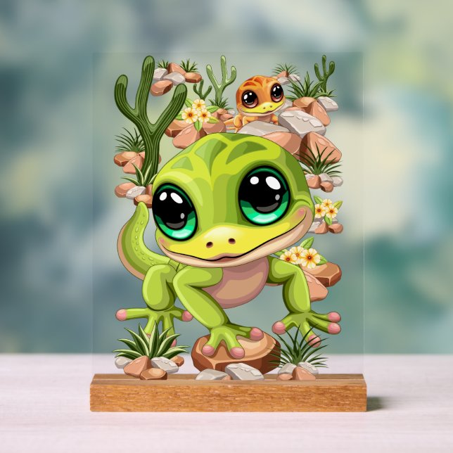 Señal Acrílica Caracteres de dibujos animados de Baby Geckos Cute (Neutral )
