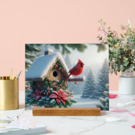 Señal Acrílica Cardenal de invierno en un hogar festivo