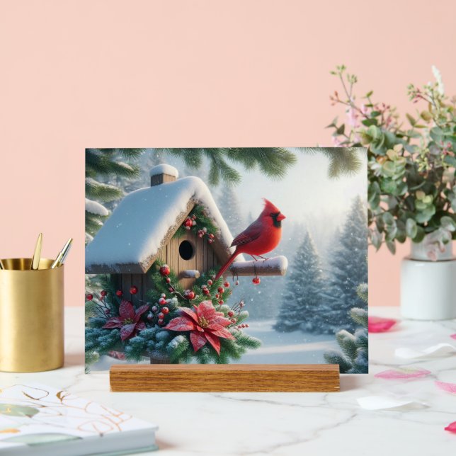 Señal Acrílica Cardenal de invierno en un hogar festivo (Boda)