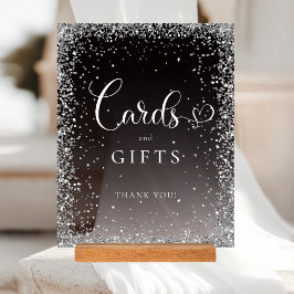 Señal Acrílica CARDS & GIFTS Black Silver Glitter Bridal Shower 