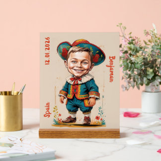 Señal Acrílica Caricatura personalizada del niño con traje españo