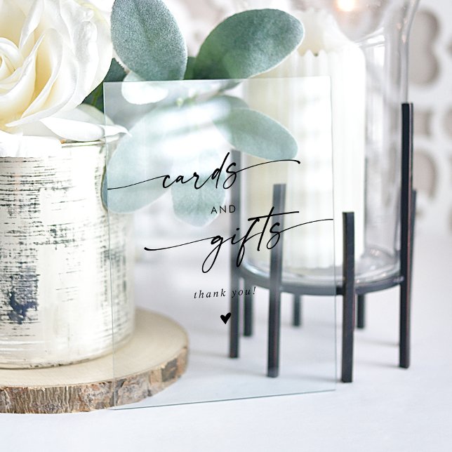 Señal Acrílica Cartas y regalos de boda acrílicos claros y modern (Boho Modern Clear Acrylic Wedding Cards and Gifts Acrylic Sign)