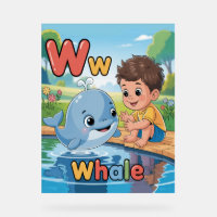 Cartel alfabeto letra W - W es para ballena