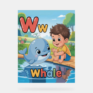 Señal Acrílica Cartel alfabeto letra W - W es para ballena