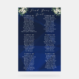 Señal Acrílica Cartel de Asientos de Boda Floral Azul Marino