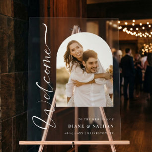 Señal Acrílica Cartel de bienvenida a la boda con foto personaliz