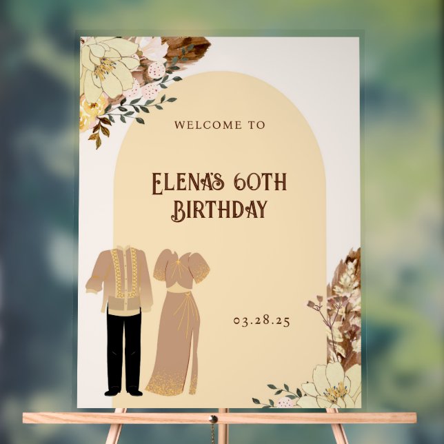 Señal Acrílica Cartel de bienvenida al Fiesta de cumpleaños Boho  (Neutral )