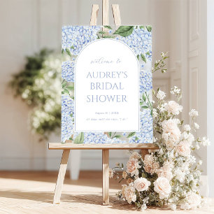 Señal Acrílica Cartel de bienvenida arqueado de Hortensia Azul, b