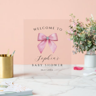 Señal Acrílica Cartel de bienvenida claro de baby shower con lazo