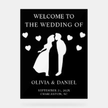 Cartel de bienvenida de boda acrílico negro blanco
