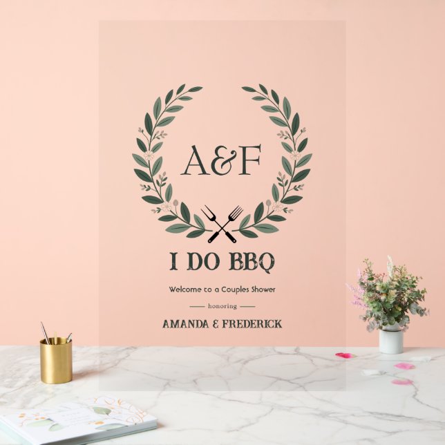 Señal Acrílica Cartel de bienvenida de boda BBQ Rústico Moderno (Boda)