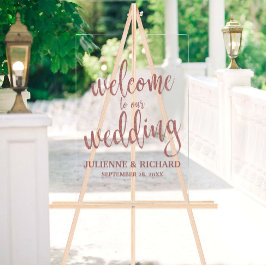 Señal Acrílica Cartel de bienvenida de boda con caligrafía en ros
