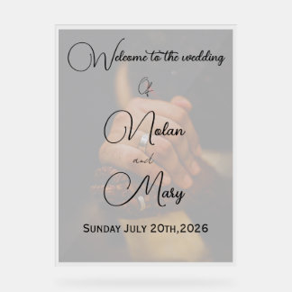 Señal Acrílica Cartel de bienvenida de boda con foto minimalista