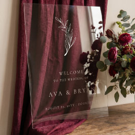 Señal Acrílica Cartel de bienvenida de boda con rama de olivo min