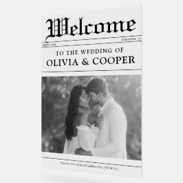 Señal Acrílica Cartel de bienvenida de boda de periódico