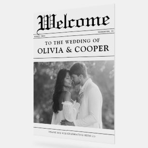 Señal Acrílica Cartel de bienvenida de boda de periódico
