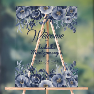 Señal Acrílica Cartel de bienvenida floral azul de chinoiserie ac