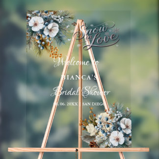 Señal Acrílica Cartel de bienvenida floral boho de invierno azul