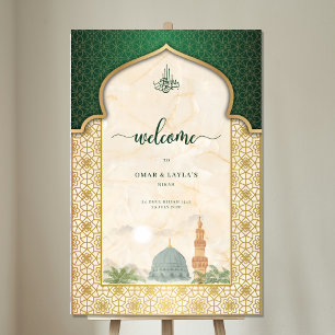 Señal Acrílica Cartel de bienvenida Nikah islámico esmeralda y or