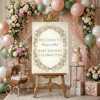 Señal Acrílica Cartel de bienvenida para baby shower floral neutr